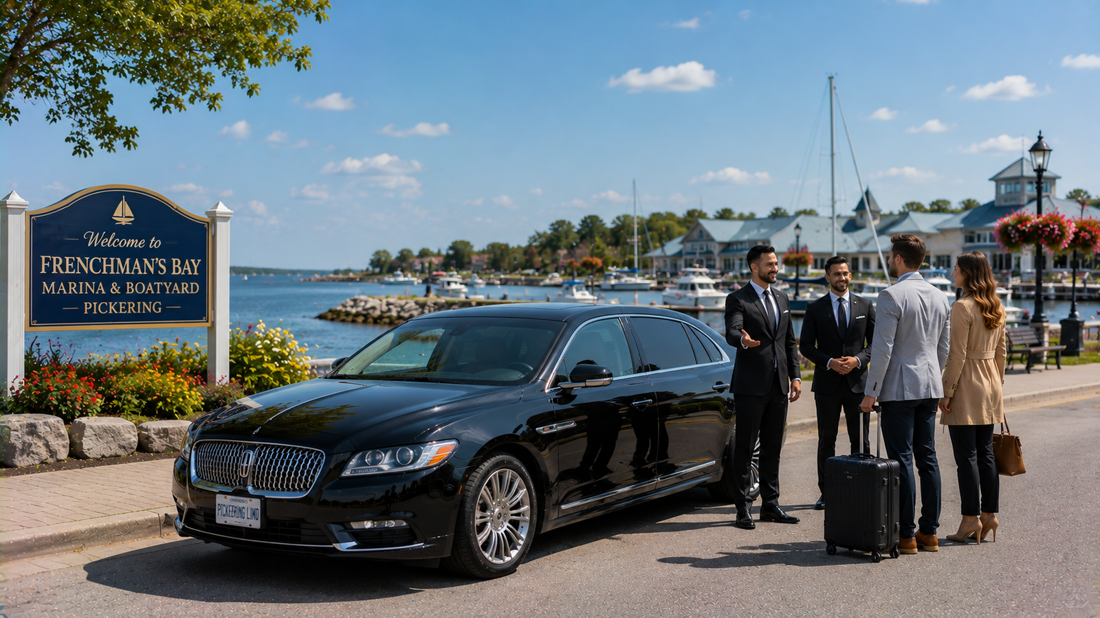 Silver executive sedan limo parked near Frenchman's Bay marina in Pickering.