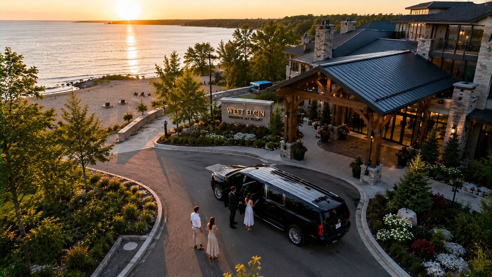 Black executive SUV providing reliable airport limousine service in West Elgin area