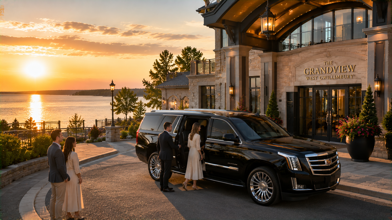 Luxury black sedan offering private airport transportation in West Gwillimbury